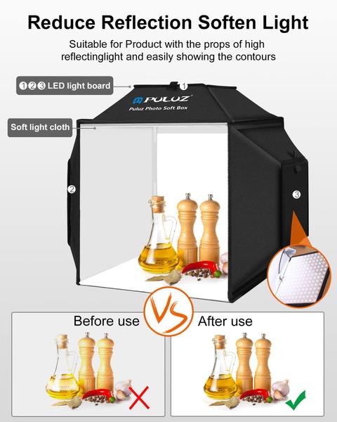 Caixa de luz de estúdio fotográfico PULUZ 40x40x40cm com luz LED de 24W Imagem de Caixa de luz de estúdio fotográfico PULUZ 40x40x40cm com luz LED de 24W