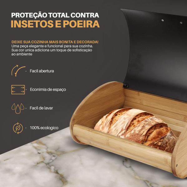 Caixa De Pão C/porta Retratil- Armário- Lancheira De Bambu - Dolce Home Imagem de Caixa De Pão C/porta Retratil- Armário- Lancheira De Bambu