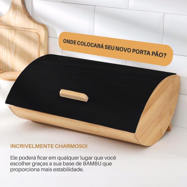 Caixa De Pão C/porta Retratil- Armário- Lancheira De Bambu - Dolce Home Imagem de Caixa De Pão C/porta Retratil- Armário- Lancheira De Bambu