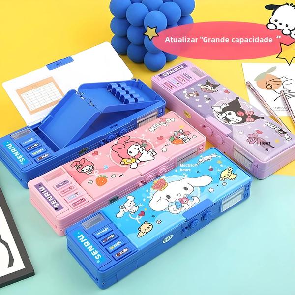 Imagem de Caixa de Papelaria Sanrio Kuromi - Grande Capacidade, Multifuncional e com Trava de Senha