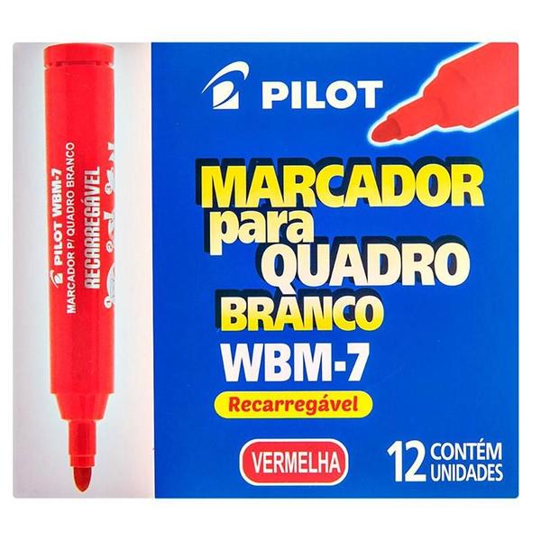 Imagem de Caixa de Pincel Marcador para Quadro Branco Recarregável WBM-7 12 Unidades Vermelho - Pilot