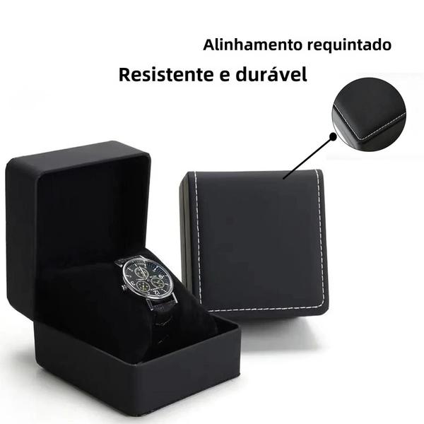 Imagem de Caixa de Presente para Relógio Masculino - Couro PU Preto com Travesseiro