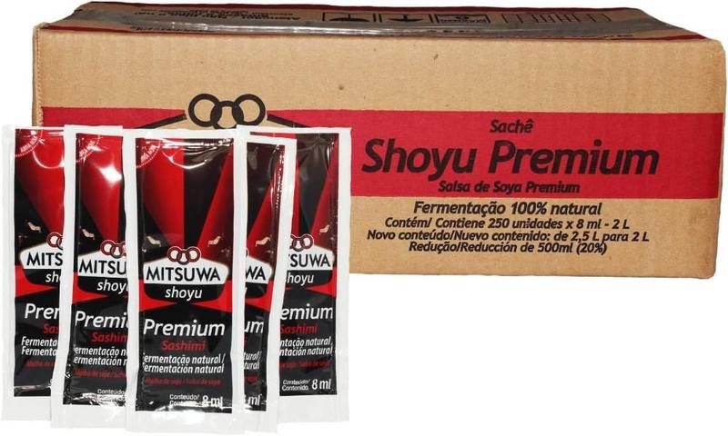 Imagem de Caixa De Sachês Shoyu Mitsuwa Premium 8 Ml 250Un Hot Roll Sushi Sashimi Temaki