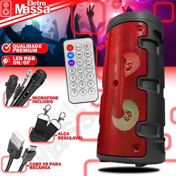 Imagem de Caixa De Som 16W Radio FM Bluetooth USB Com Microfone TF Vermelho 