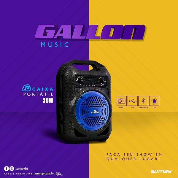 Imagem de Caixa de som 30w sumay sm-csp1302 gallon music cinza