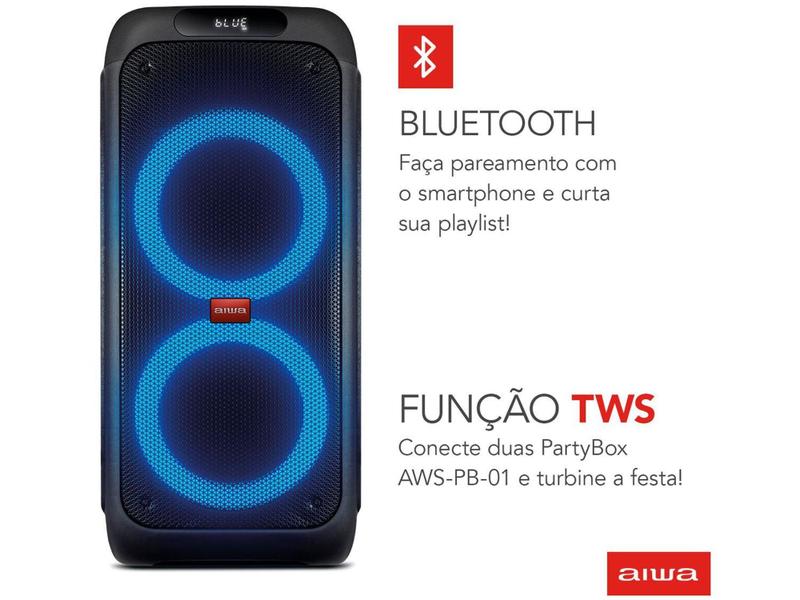 Imagem de Caixa de Som Aiwa PartyBox AWS-PB-01 Bluetooth - Amplificada Portátil 200W 8” USB com Tweeter