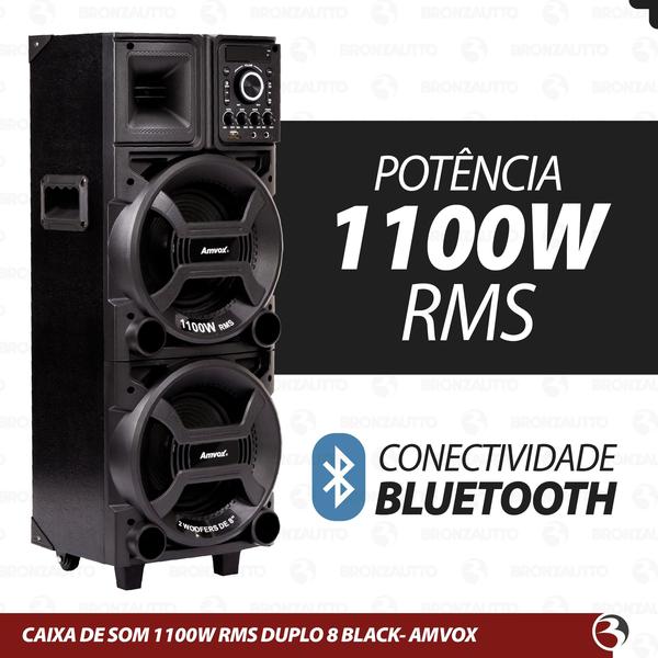 Imagem de Caixa de Som Amplificada Amvox 1100w Rms Bluetooth Usb Led Rgb ACA-1101 Black Duplo 8