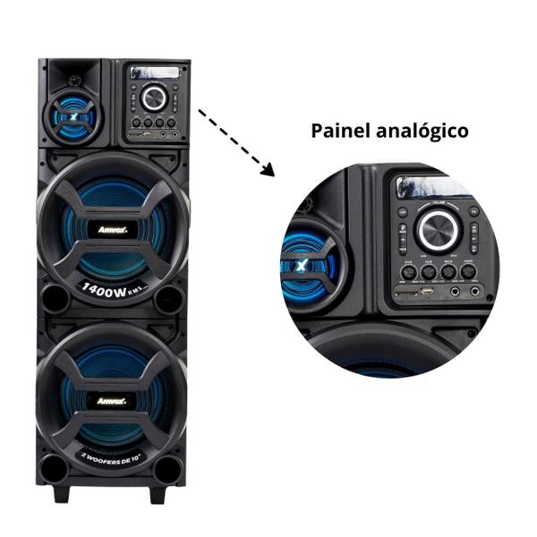 Imagem de Caixa De Som Amplificada Amvox ACA 1402 TITAN BLACK 2 Woofers ALTO FALANTE 10"  Bivolt SFM 