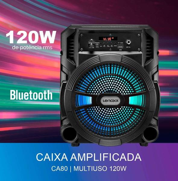 Imagem de Caixa de Som Amplificada Bluetooth Ca80 120w Lenoxx Cor Preto 110v/220v