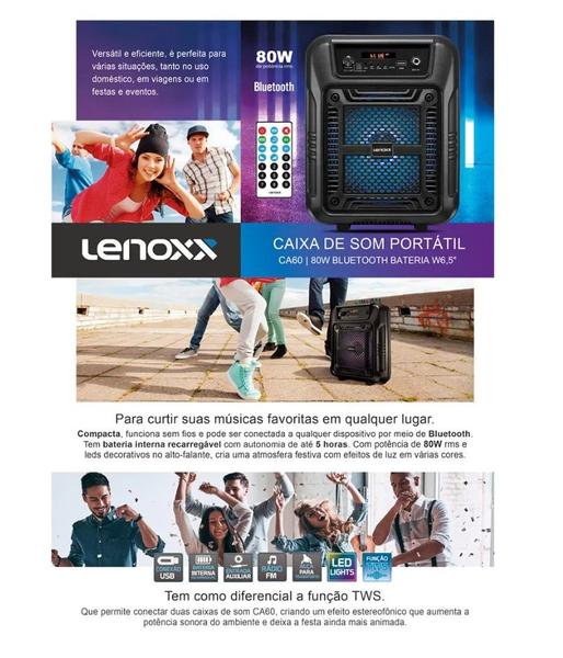 Imagem de Caixa De Som Amplificada Ca60 80w Lenoxx Bivolt Cor Preto 110v/220v