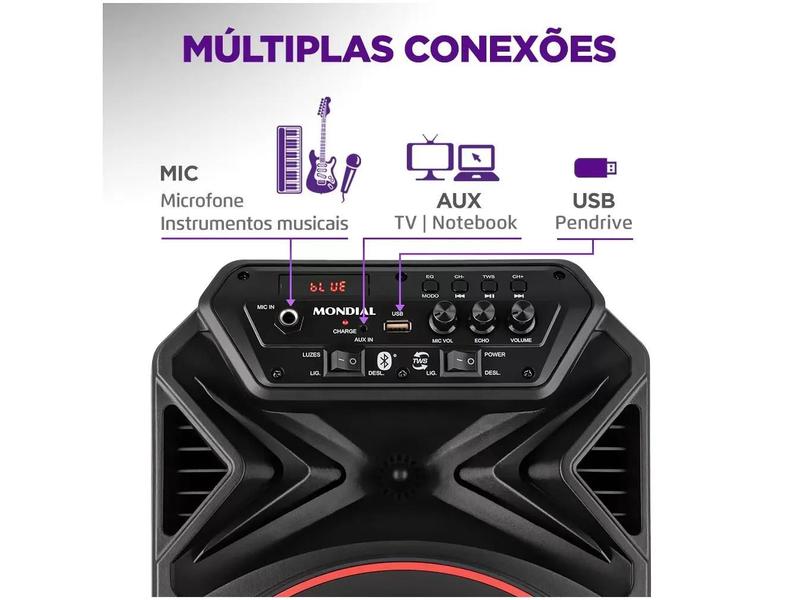 Imagem de Caixa de Som Amplificada CM250 Mondial Connect Party Plus 250W RMS Bluetooth 110V/220V