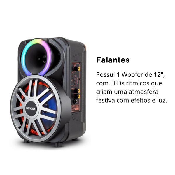 Imagem de Caixa de Som Amplificada Lenoxx LCA12 600W Bluetooth Preta Bivolt