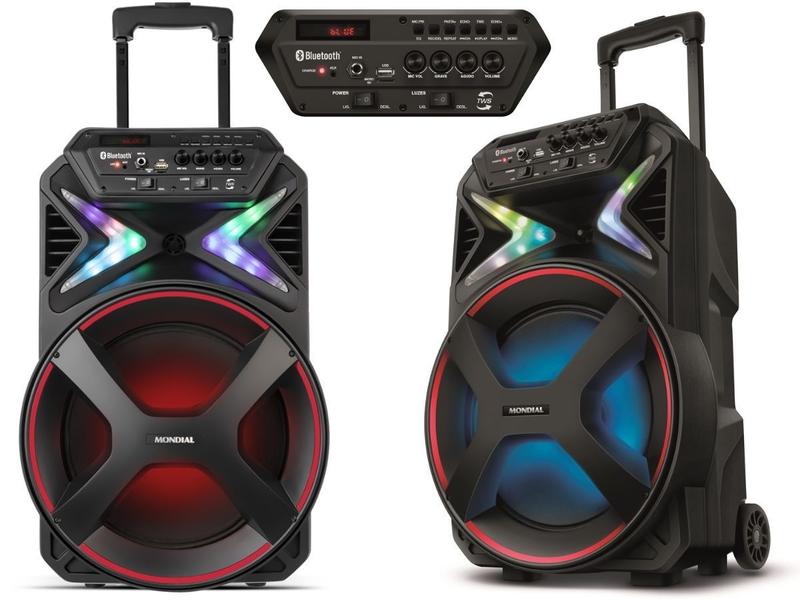 Imagem de Caixa de Som Amplificada Portátil Mondial 400W Rádio FM Bluetooth USB Bateria Boca de 12 CM-400 C/Rodinha