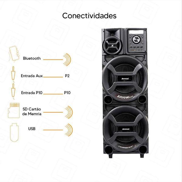 Imagem de Caixa De Som Amvox Pesadão II 2200W Led Bluetooth USB SD Bivolt Preto ACA 2201