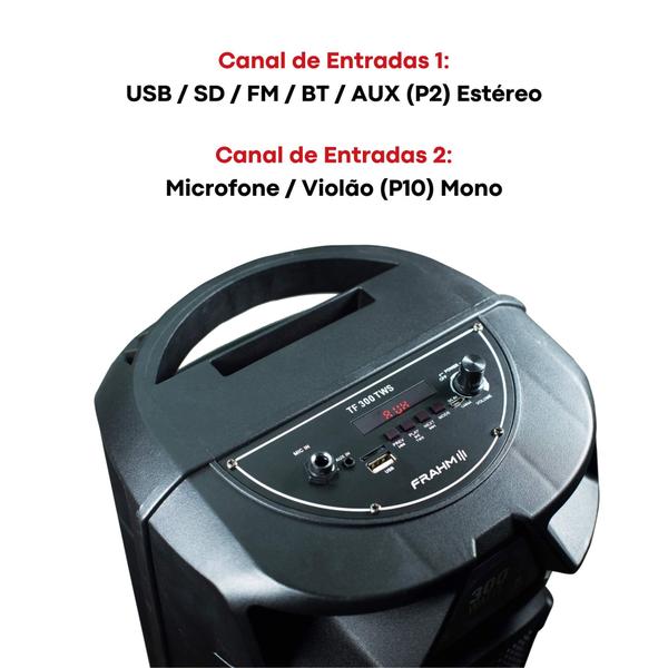 Imagem de Caixa de Som Ativa 300W RMS Bluetooth, Show de Luzes, +7 horas de autonomia USB, Micro SD, FM e P2 Frahm - TF 300 TWS