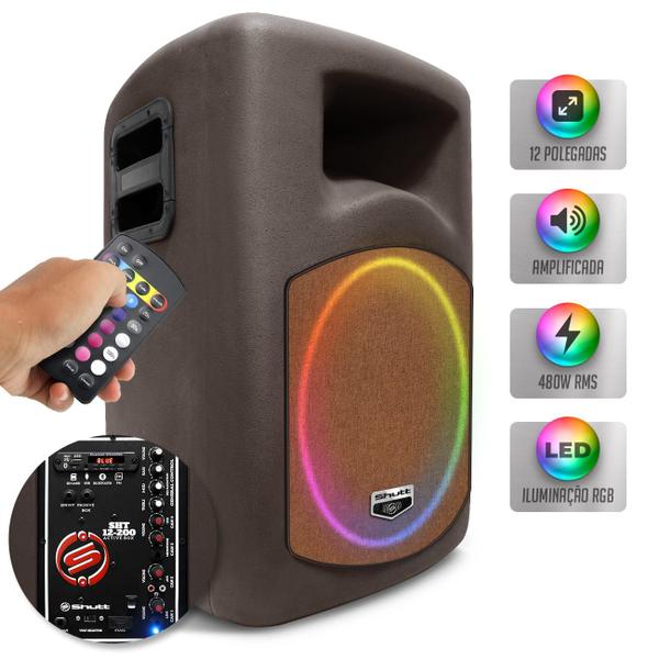 Imagem de Caixa De Som Ativa Shutt Retrô Lounge RGB 480w Subwoofer Connect 12 Pol Driver Titânio BT USB Bivolt