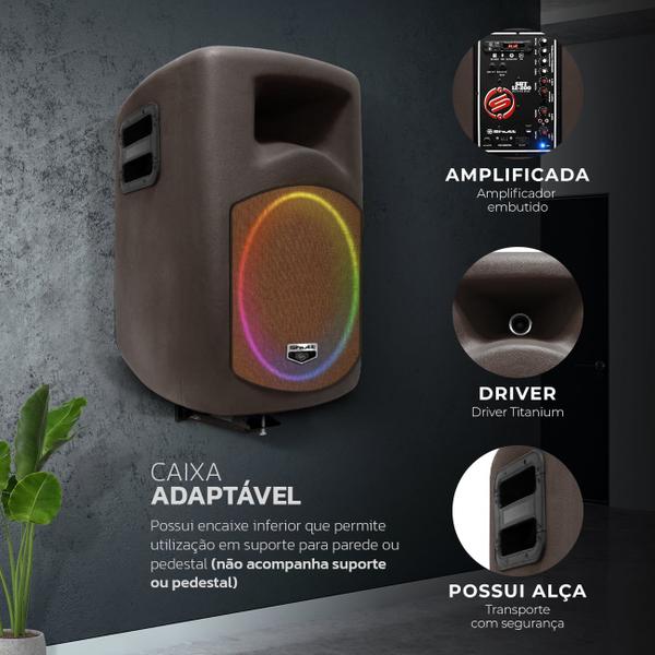 Imagem de Caixa De Som Ativa Shutt Retrô Lounge RGB 480w Subwoofer Connect 12 Pol Driver Titânio BT USB Bivolt