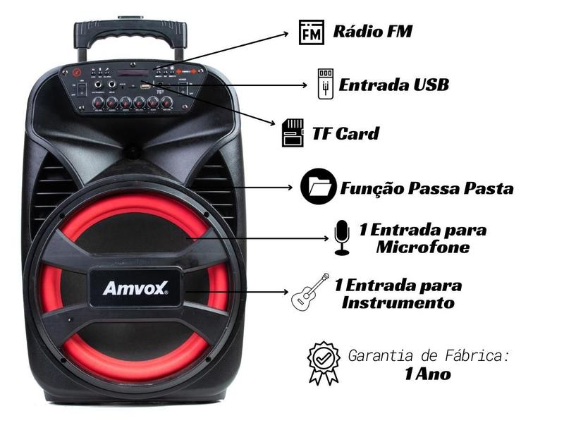 Imagem de Caixa De Som Bluetooth Amplificada 480W Amvox Aca 480 Viper II Potente Portátil Grande Acústica Bivolt USB Preta