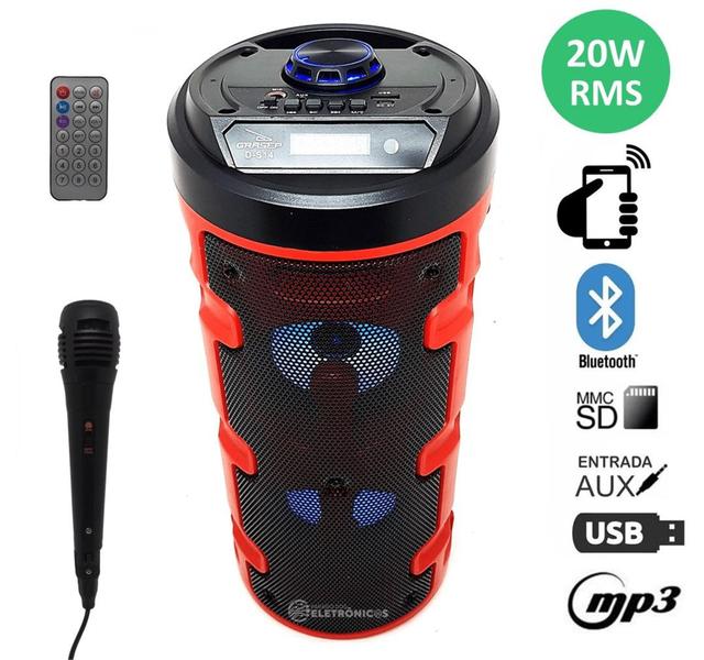 Imagem de Caixa De Som Bluetooth c/ microfone Karaoke FM Usb Cartão Sd 2 alto falante controle remoto bateria