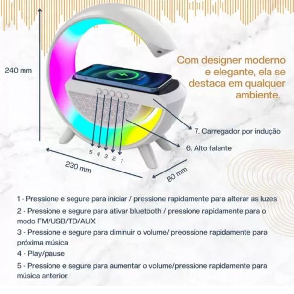 Imagem de Caixa de Som Bluetooth Carregador Indução  Abajur