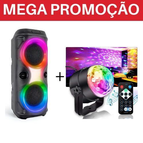 Imagem de Caixa de som Bluetooth Com Led RGB Portátil FM USB TWS 50W MAIS Mini Globo Projetor Jogo de Luz Giratorio Festa Rgb