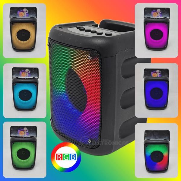 Imagem de Caixa De Som Bluetooth Hi-Fi Entrada Microfone Rádio FM Suporte De Celular Luzes RGB D3139