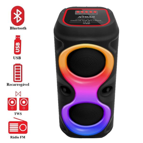 Imagem de Caixa De Som Bluetooth Multimídia Led Rgb Usb Fm Tws 50W - Xtrad