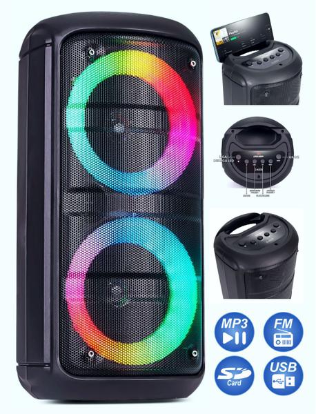 Imagem de Caixa De Som Bluetooth Multimídia Portátil Usb Sd Rádio Fm Subwoofer TWS Estéreo Led Croma Rgb Party Bateria Grasep