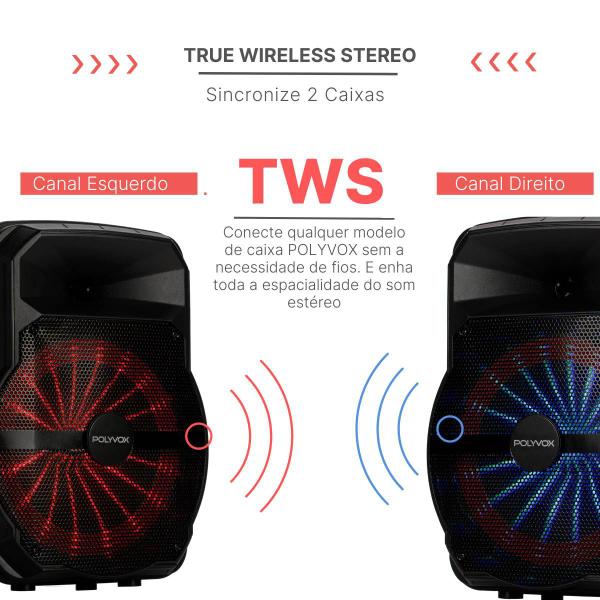Imagem de Caixa de som Bluetooth Portatil Amplificada Polyvox Bluetooth XC-710T 300W com Autonomia de Bateria + Microfone sem fio