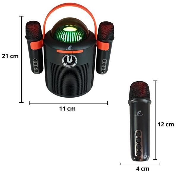 Imagem de Caixa De Som Bluetooth Portátil Com 2 Microfones Karaokê Preta