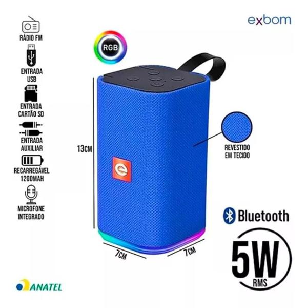 Imagem de Caixa De Som Bluetooth Portátil Led Rgb 5W CS-M31BTL Exbom Alto Falante Multimídia Fm Sd P2 Usb, Preta, Azul, Vermelha