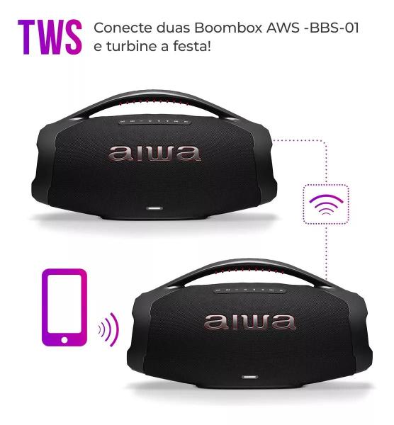 Imagem de Caixa De Som Boombox Aiwa AWS-BBS-01B 200w IP66 30hs De Bateria Preto