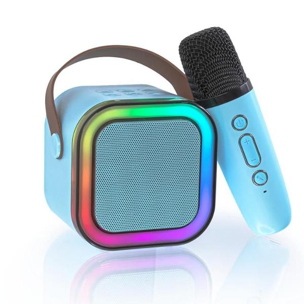 Imagem de Caixa de som com microfone, Alto-falante Bluetooth Karaoke com Microfone, Luzes LED Azul