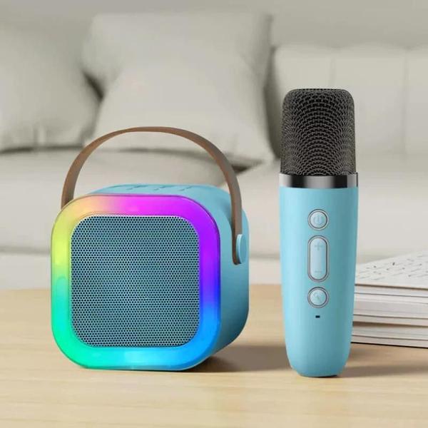 Imagem de Caixa de som com microfone, Alto-falante Bluetooth Karaoke com Microfone, Luzes LED Azul