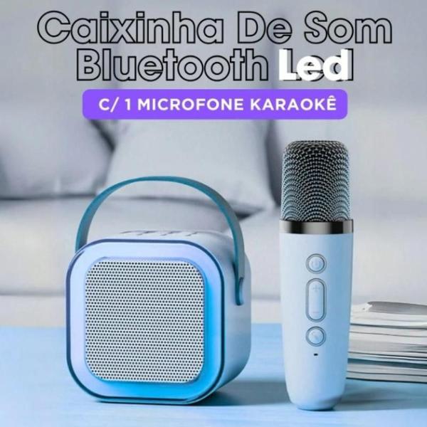 Imagem de Caixa de som com microfone, Alto-falante Bluetooth Karaoke com Microfone, Luzes LED Azul