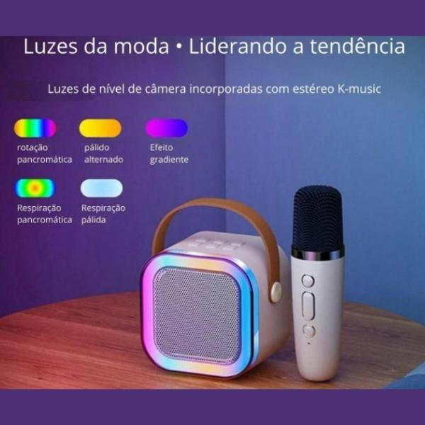 Imagem de Caixa De Som Com Microfone Bluetooth Karaokê Sem Fio Brincadeira Família Criança 10W Led RGB