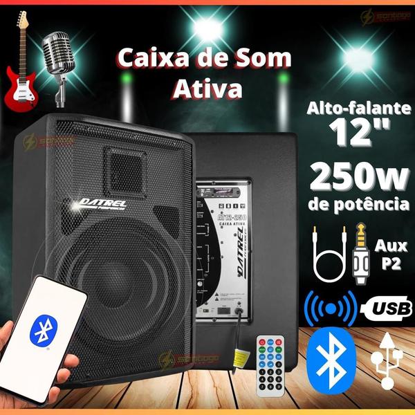 Imagem de Caixa de Som Datrel Ativa Alto-Falante 12" 250w Rms Amplificada Bluetooth Profissional + Microfone