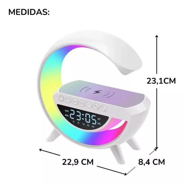 Imagem de Caixa de Som G-speaker Luminária RGB Com Carregador Por Indução Com Relógio e Alarme Caixinha Bluetooth Smart