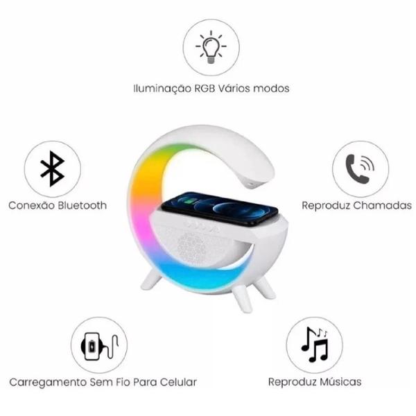 Imagem de Caixa de Som G-speaker Luminária RGB Com Carregador Por Indução Com Relógio e Alarme Caixinha Bluetooth Smart