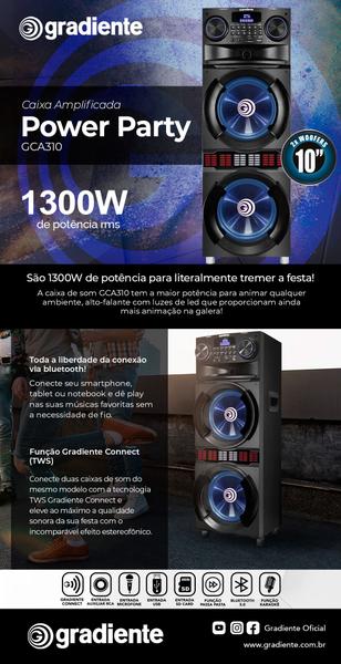 Imagem de Caixa De Som Gradiente GCA310 Power Party 1300w 2x Woofers 10 Polegadas Bluetooth e Karaoke GCA310