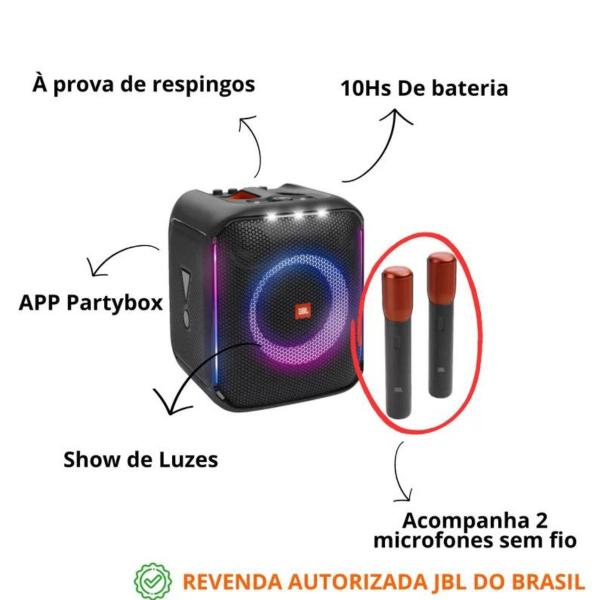 Imagem de Caixa de Som JBL Bluetooth Portátil Com 2 Microfones Partybox Encore 100W RMS