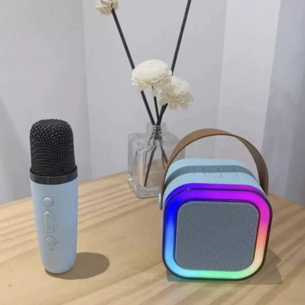 Imagem de Caixa de Som Karaoke Microfone Bluetooth Portatil Usb Sem Fio Efeito Muda Voz Luz Led Comemoraçao Festa Audio