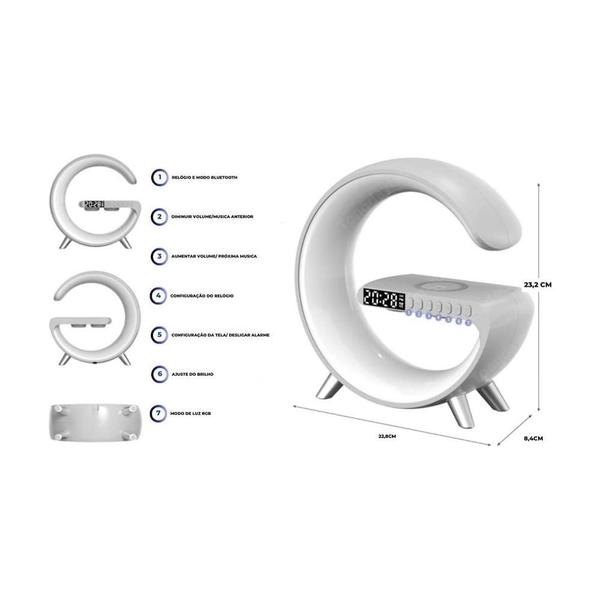 Imagem de Caixa de Som Luminária Carregador Sem Fio Smart Light Sound Machine