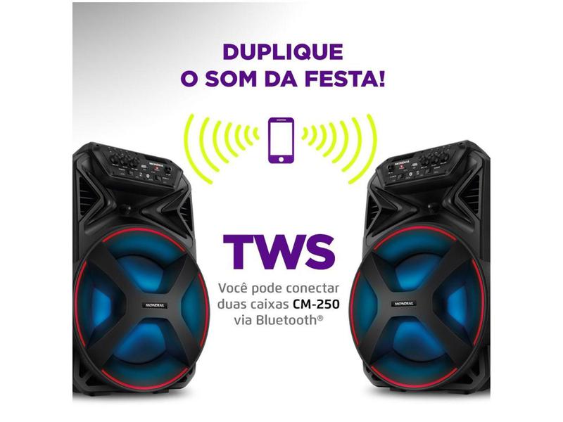 Imagem de Caixa de Som Mondial Connect Party Plus CM-250 - Bluetooth Amplificada Portátil 250W 8” USB