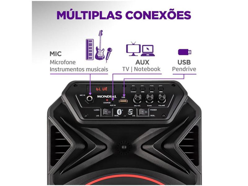 Imagem de Caixa de Som Mondial Connect Party Plus CM-250 - Bluetooth Amplificada Portátil 250W 8” USB