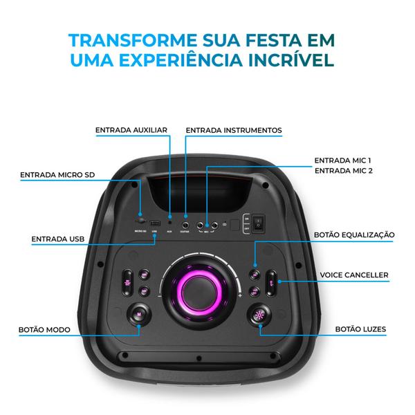 Imagem de Caixa de Som PartyBox AIWA PB-05 Bluetooth 20H RGB USB TWS Preto