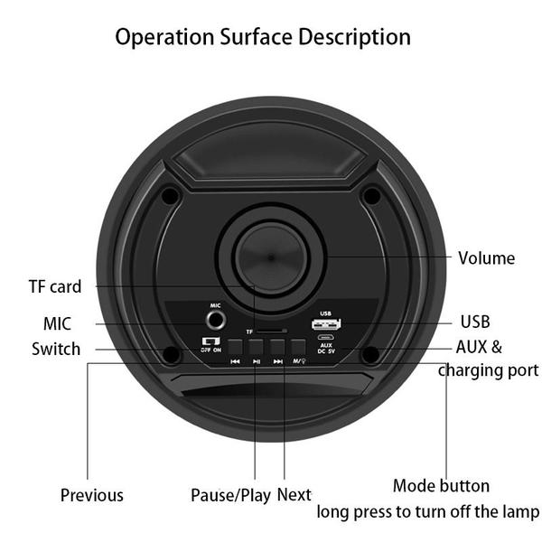 Imagem de Caixa De Som Portátil Torre Bluetooth Rádio Fm Mp3 Pen Drive Usb Sd Microfone Controle Bateria Led Rgb Grasep 