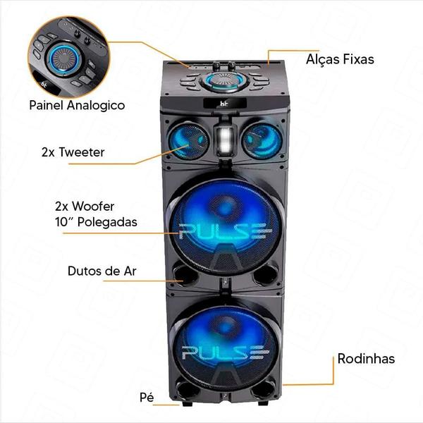 Imagem de Caixa De Som Pulse Storm 2 12Pol Bt Led Rádio 1500W-1 Mic