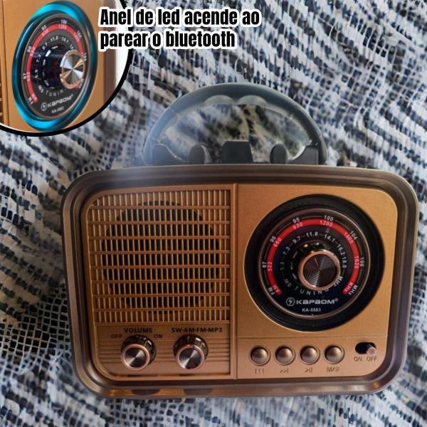 Imagem de Caixa De Som Retrô Rádio Am Fm Vintage Bluetooth Madeira