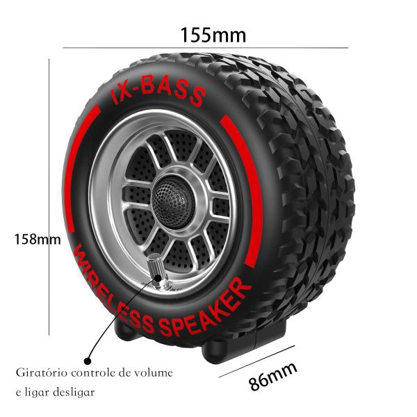 Imagem de Caixa de som sem fio 20w formato roda com bluetooth fm usb